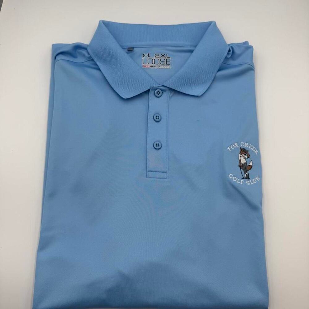 Under Armour light blue golf polo size 2XL.  Fox Creek golf club. Hempstead TX